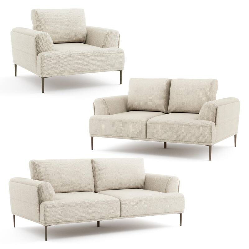 Furniture of America Paola Mid-Century Modern 3-Piece Beige Chenille Adjustable Sofa Setwith Extendable Back