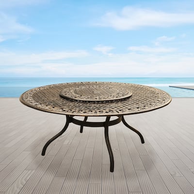 Outdoor Mesh Lattice 59 inch Round Dining Table with Lazy Susan - N/A
