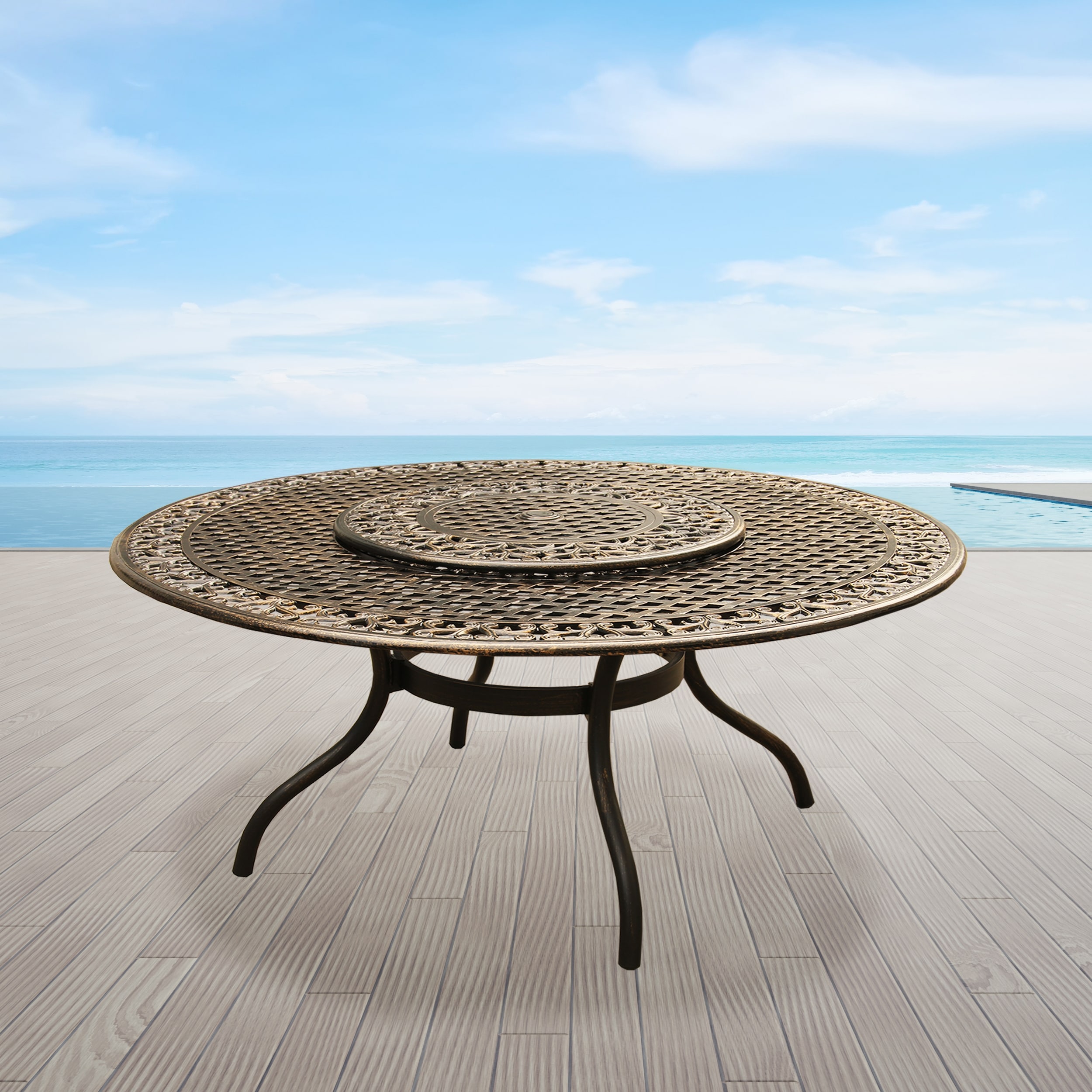 Outdoor Mesh Lattice 59 inch Round Dining Table with Lazy Susan