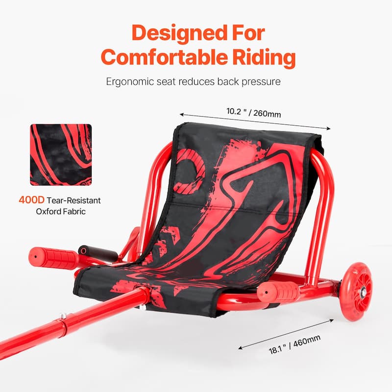 Ride on Scooter Zig-Zag Motion Drift Cart with Comfortable Handle and Steel Frame Ideal for Kids - 37.8” x 17.3” x 11.2”