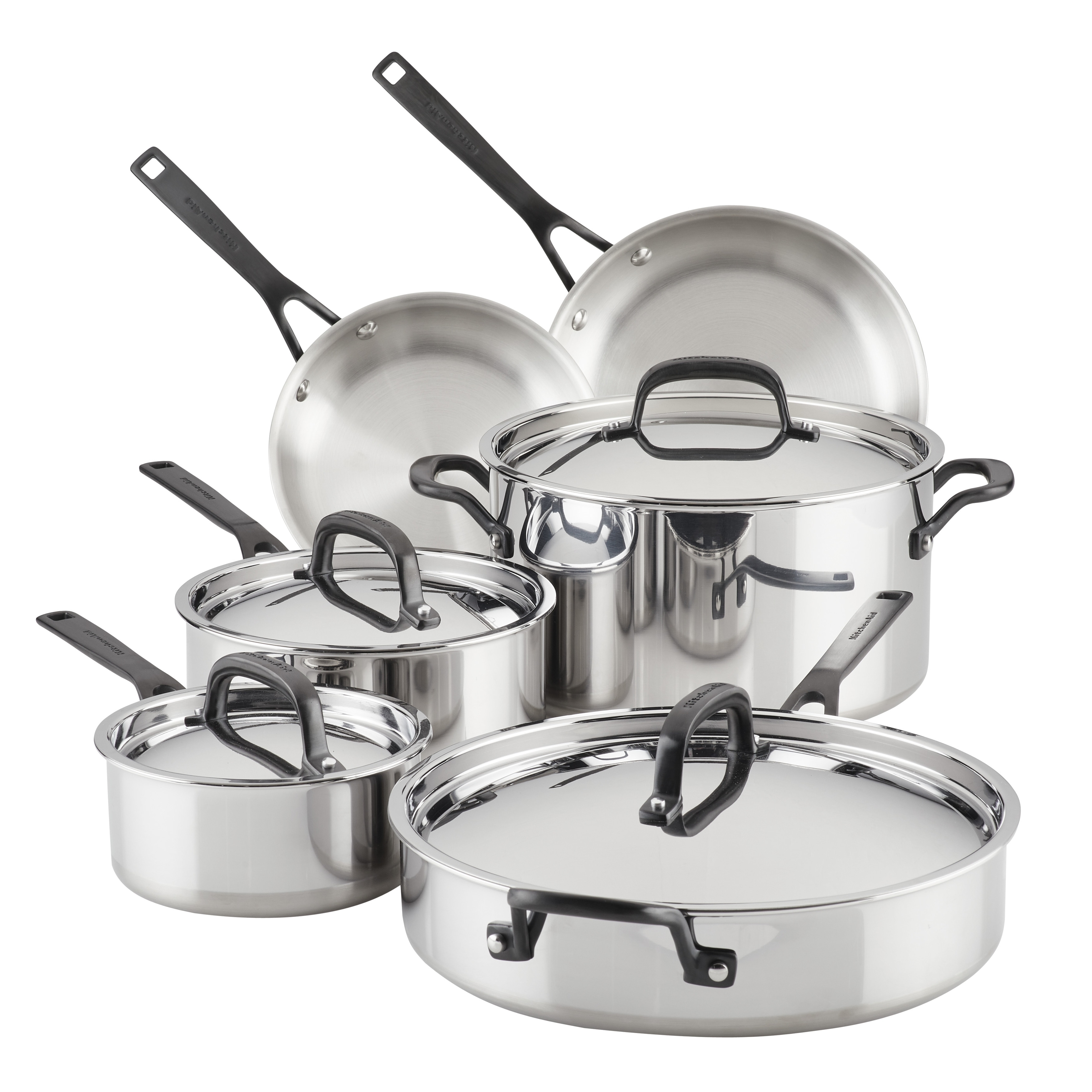  KitchenAid Stainless Steel Cookware/Pots and Pans Set, 10  Piece, Brushed Stainless Steel: Home & Kitchen