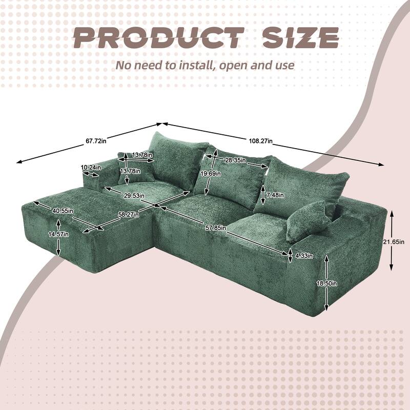 Floor Standing Chaise Lounge Couch L-shape Sectional Sofa with Ottoman