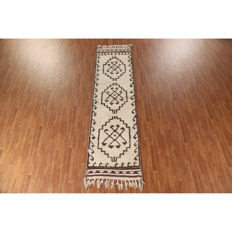 Turkish Anatolian Runner Rug Hand-knotted Beige Wool Carpet - 3'2"x 11'11"