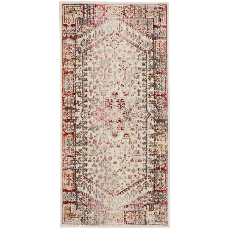 Nourison Vintage Kashan Persian Medallion Ivory Red Area Rug