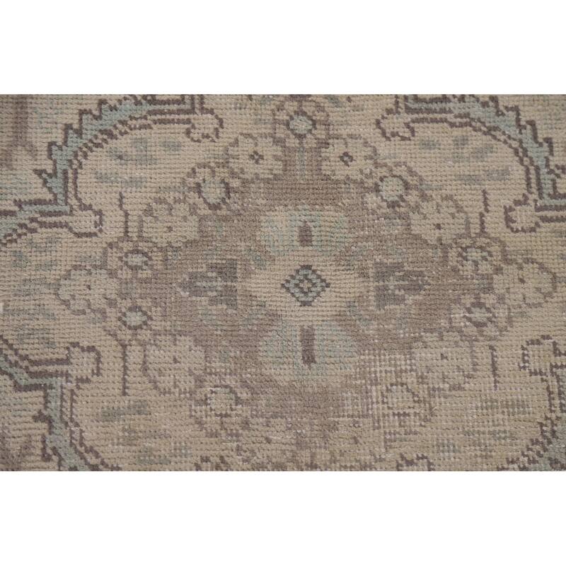 Hand Knotted Oriental 100% Wool Carpet Traditional Medallion Beige & Ivories Tabriz Area Rug - 9' 4'' X 6' 5''