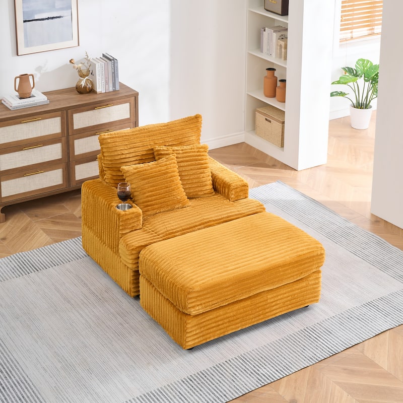 Armchair & Ottoman Set with Cup Holder and 2 Throw Pillows