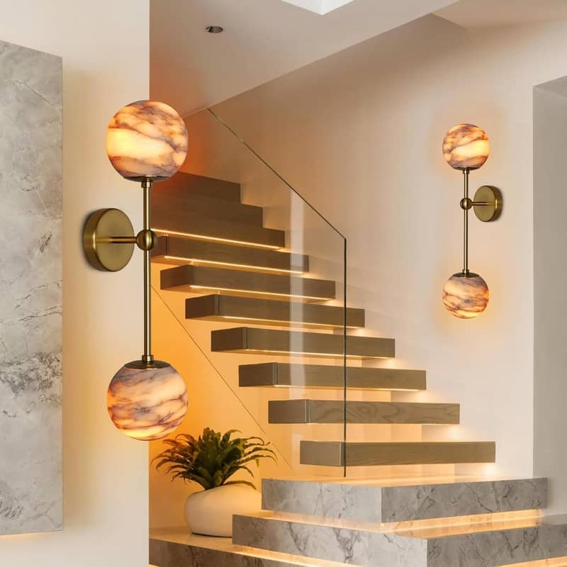 KAYLA Anjely Modern 25" Alabaster Wall Sconce, 1-Light Dimmable Wall Light with Brass Base, G9 LED Bulbs Included