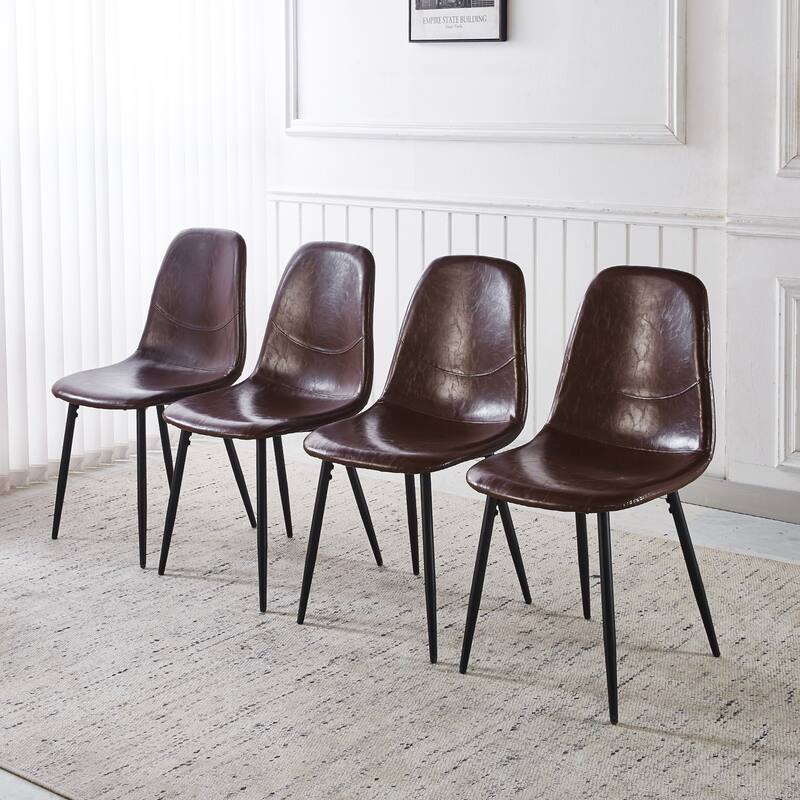 Set of 4 PVC Dining Chairs - Brown