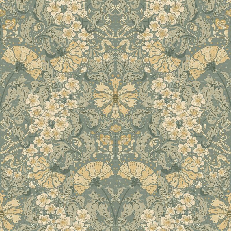 A-Street Prints Ojvind Sea Green Floral Ogee Wallpaper