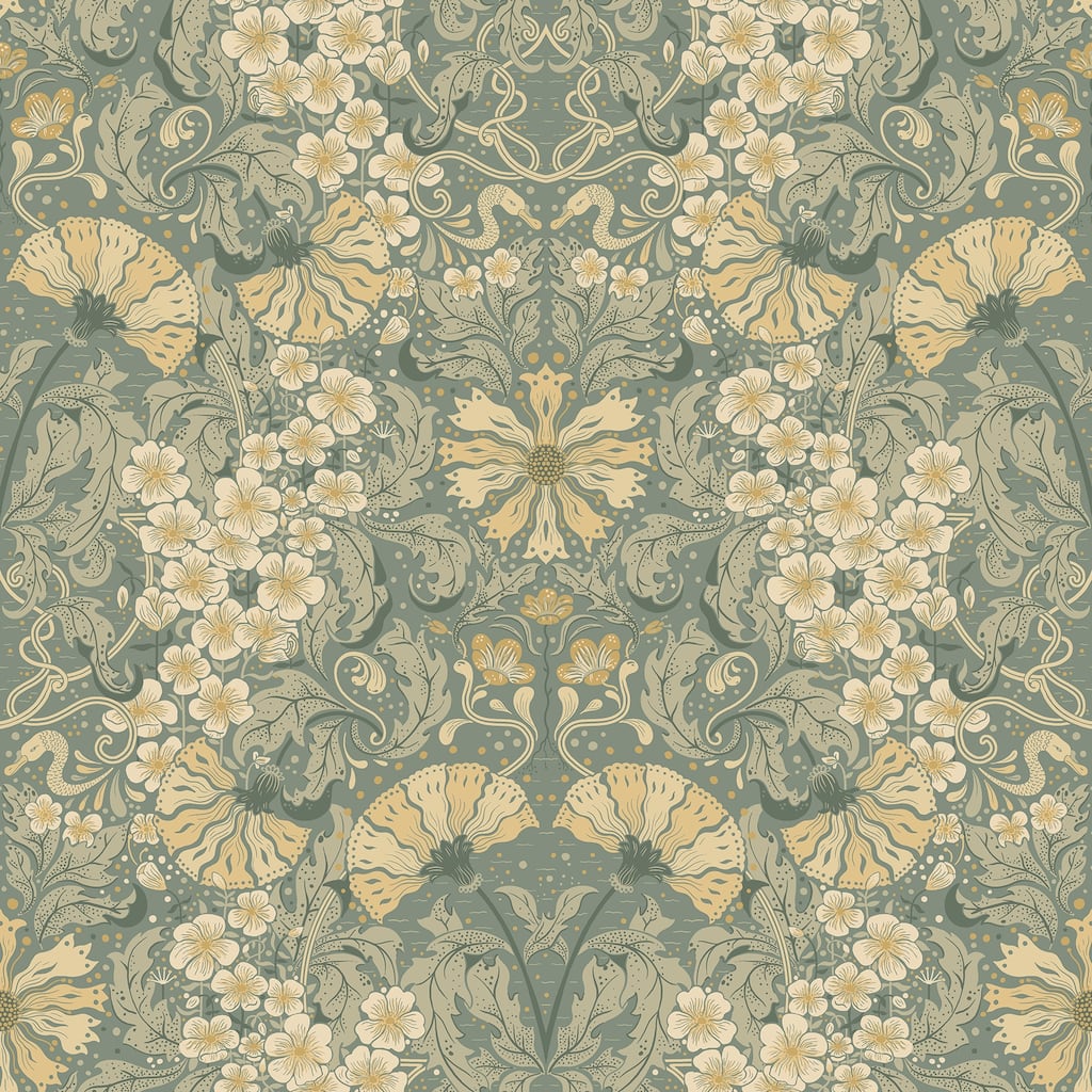 A-Street Prints Ojvind Sea Green Floral Ogee Wallpaper