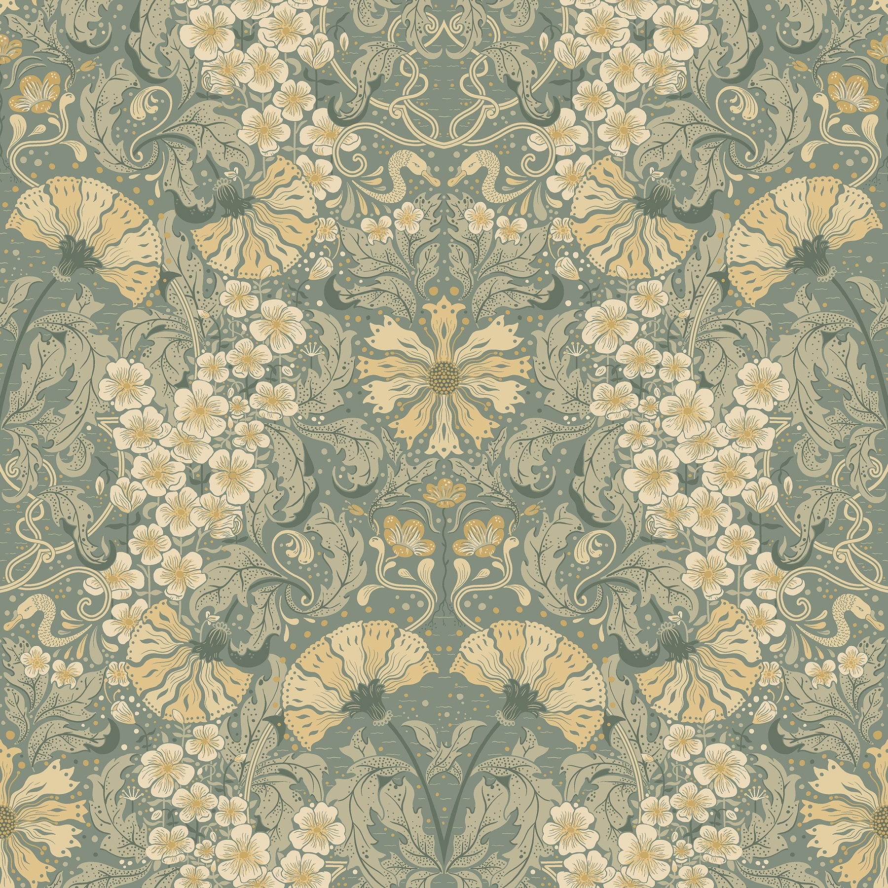 A-Street Prints Ojvind Sea Green Floral Ogee Wallpaper
