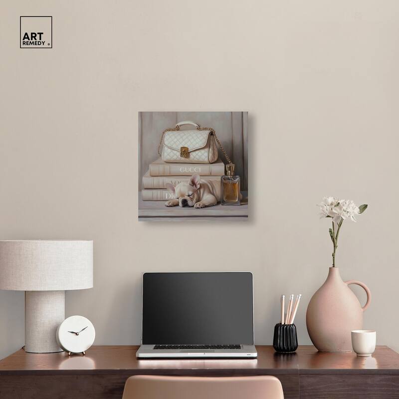 Ivory Books and Frenchie Canvas by Art Remedy, Gallery Wrapped