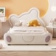 preview thumbnail 1 of 16, Twin Size Velvet Platform Bed with Bear-Shaped Headboard & Bed-End Storage Pocket, Beige Beige