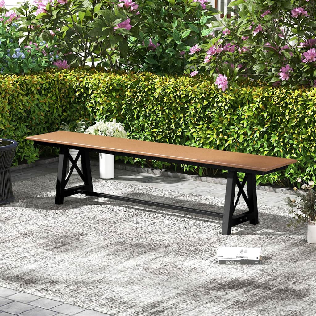6 FT HDPE Outdoor Bench Extra Long Patio Picnic Bench for 3-4 People