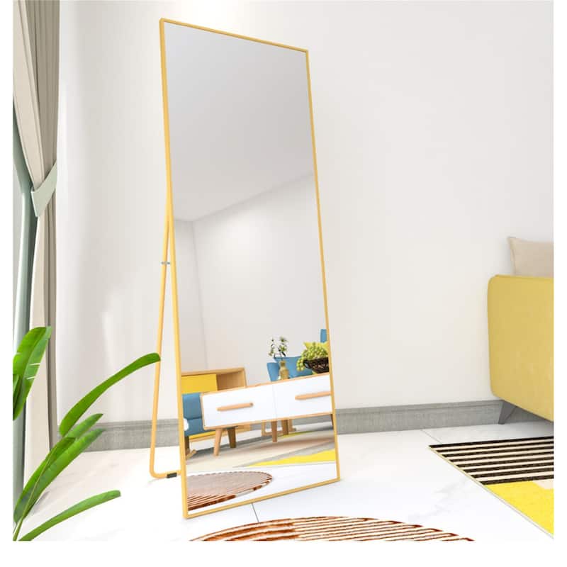 Golden Wall-Mounted Full Length Mirror with Alloy Frame