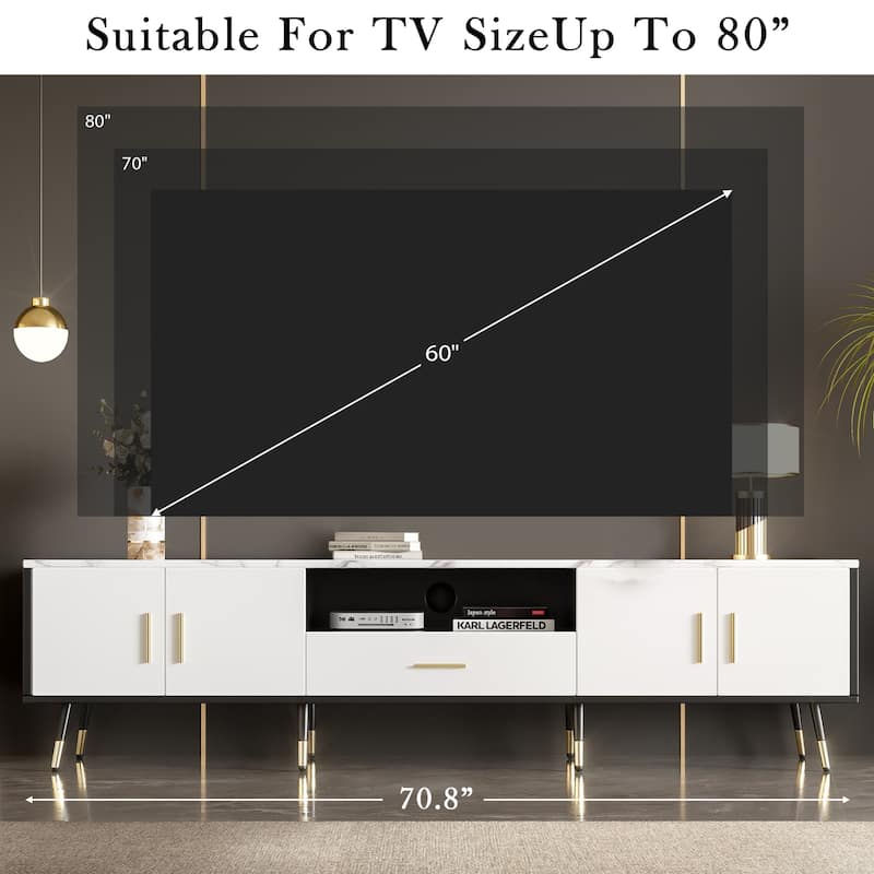 TV Stand with 2 Cabinets and Open Compartment