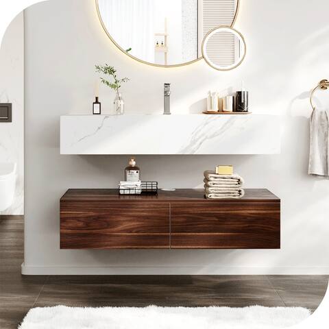 Moasis 39.4" Single Bathroom Vanity Set Wall Mounted Marble Top Cabinet with 2 Drawers