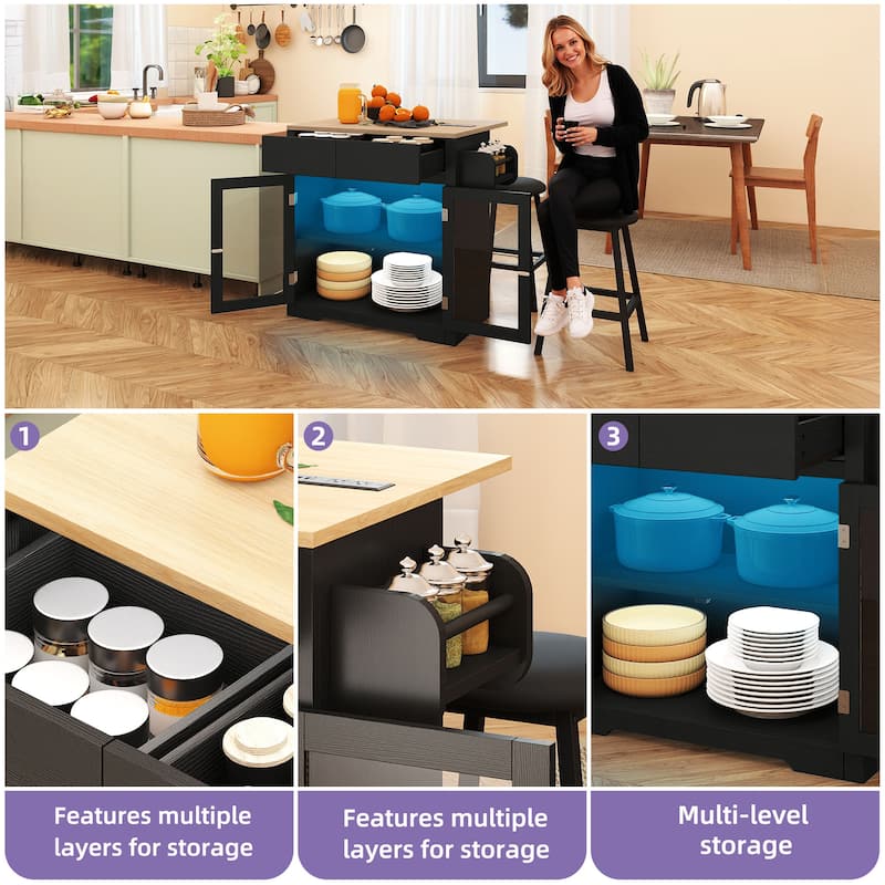 Rolling Kitchen island with Seating and Drop Leaf