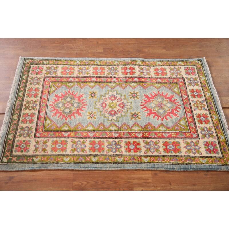 Geometric Kazak Oriental Accent Rug Handmade Wool Carpet - 2'8" x 4'1"