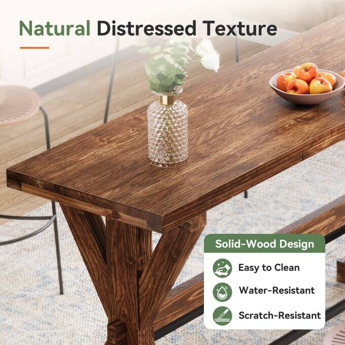 Farmhouse Solid Wood Counter Height Bar Table, 63" Tall Dining Table - N/A