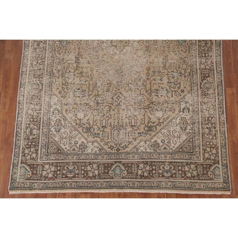 Hand Knotted Oriental 100% Wool Carpet Traditional Medallion Beige & Ivories Tabriz Area Rug - 9' 6'' X 6' 5''