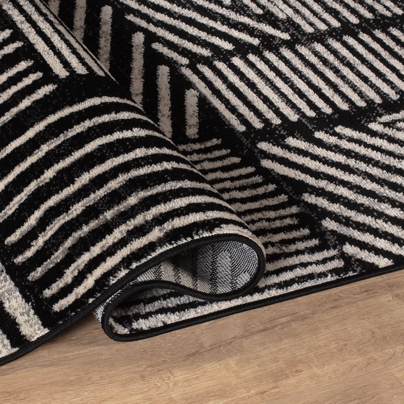 World Rug Gallery Contemporary Boho Stripes Black Area Rug