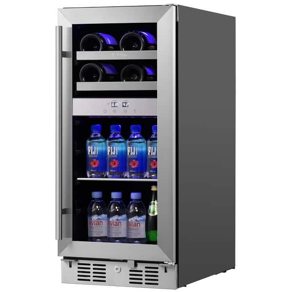 slide 2 of 5, Signature 15 in. 8-Bottle and 40-Can Stainless Steel Single Door Dual Zone Built-In Wine and Beverage Cooler SS-WB150840DZ