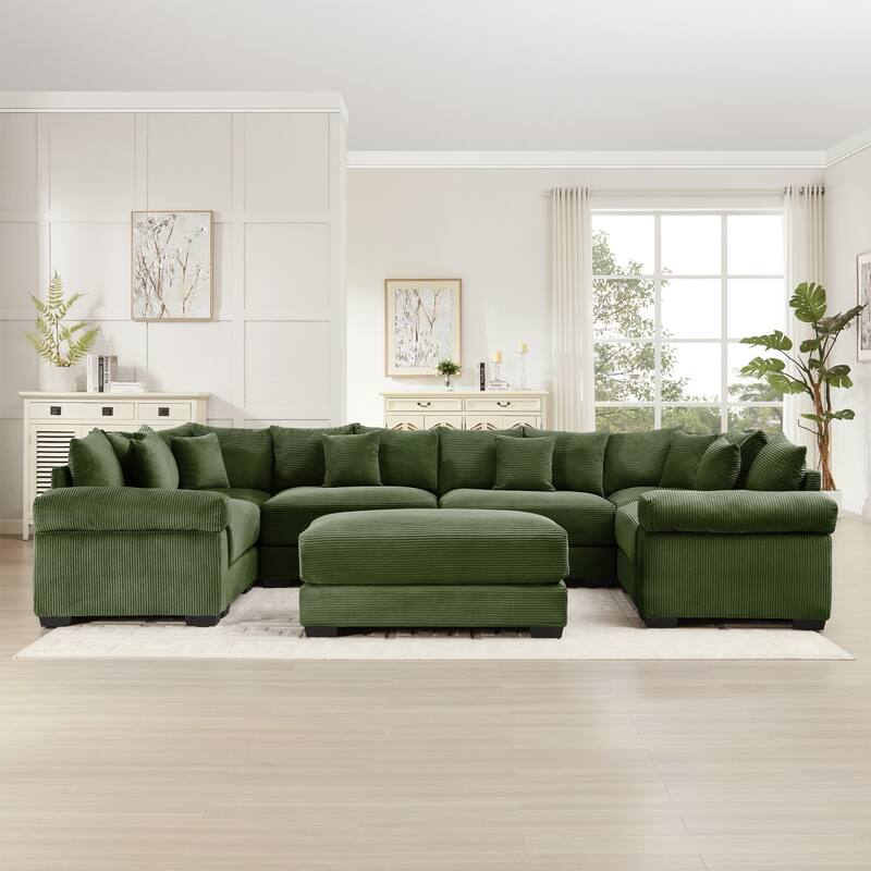 137.7'' Oversized U-shaped Modular Sectional Sofa,Convertible Sectional Couches with an Ottoman - Green