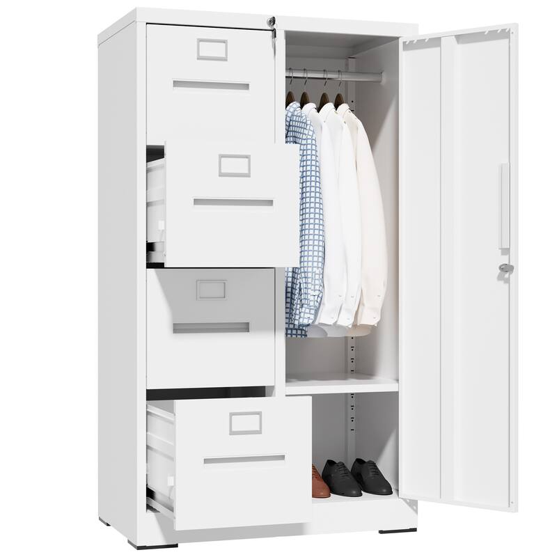 Metal Storage Vertical Filing Cabinet with Lock, Steel File Locker with 4 Drawers and 1 door for School, Living Room