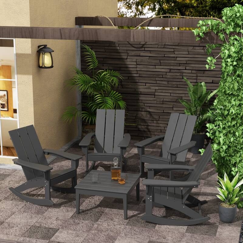 Shoreside 5-Piece Poly All Weather Rocking Chair Conversation Set - Gray