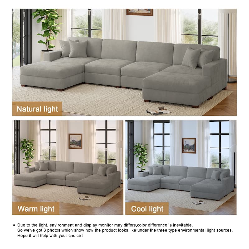 Modern Chenille Oversized Modular Sectional Sofa with 2 Ottoman