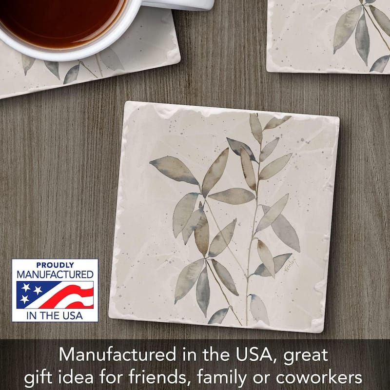 Absorbent Stone Tumbled Tile Coasters, Neutral Botanicals I, Set of 4