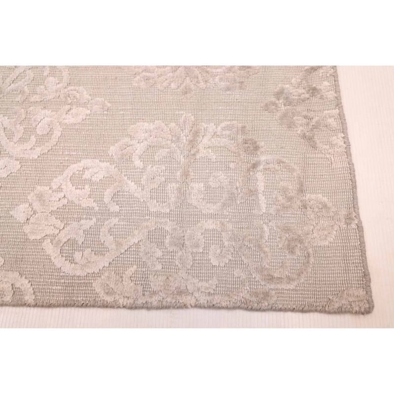 ECARPETGALLERY Hand Loomed Elysian Light Grey Viscose, Wool Rug - 8'5 x 8'2