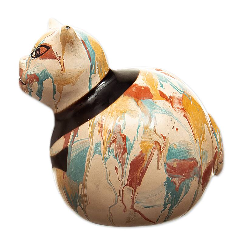 Novica Handmade Feline Colors Ceramic Statuette