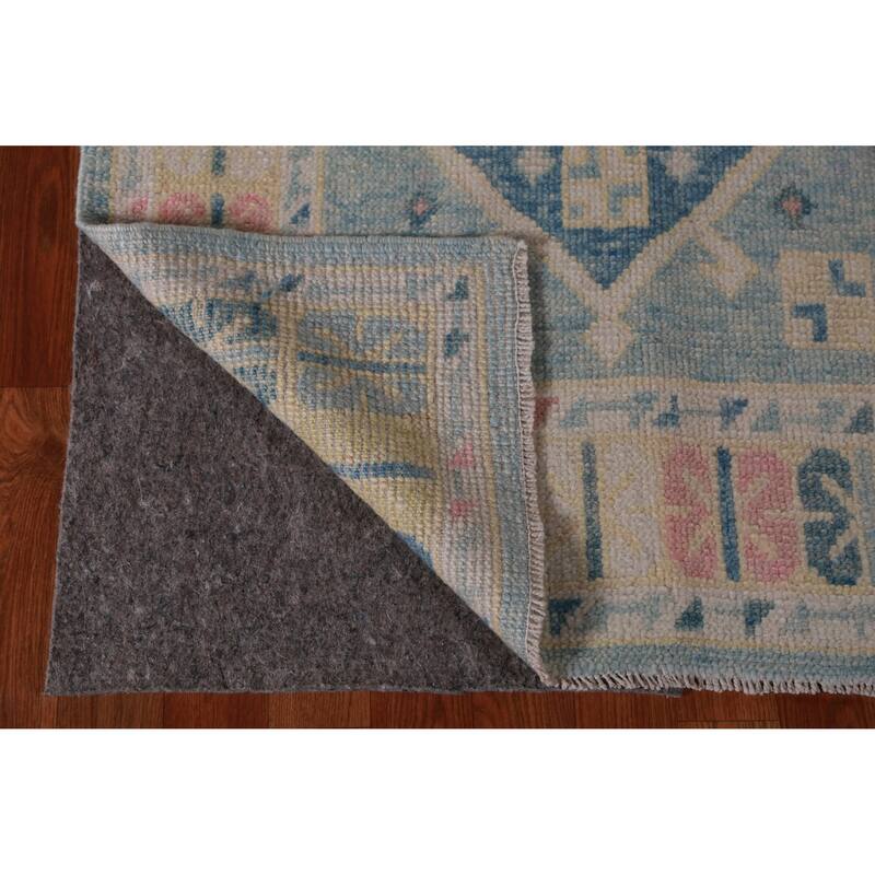 Hand Knotted Oriental 100% Wool Carpet Transitional Geometric Navy Blue & Blues Oushak Runner Rug - 17' 0'' X 3' 3''