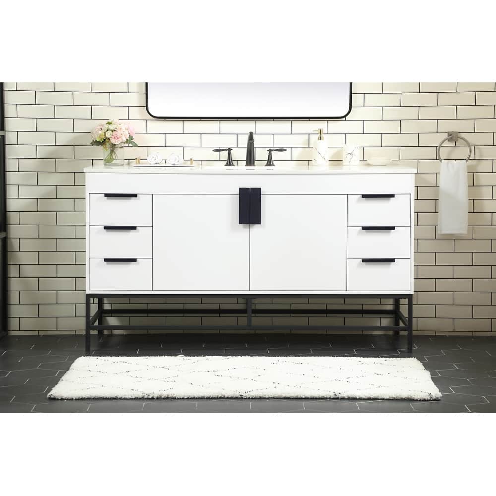 Icon 48 - 60 Inch Single Bathroom Vanity with Ivory White Engineered Marble