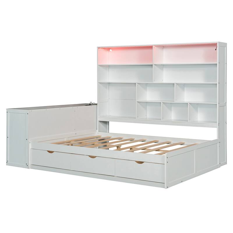 Modern Full Size Wooden Daybed with Built-In Desk, 3 Storage Drawers & Open Compartment Shelving by Harper&Bright Designs