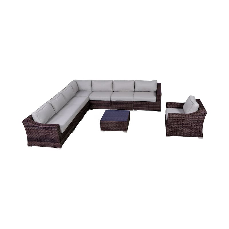 LSI 9 Piece Rattan Sectional Seating Group with Cushions