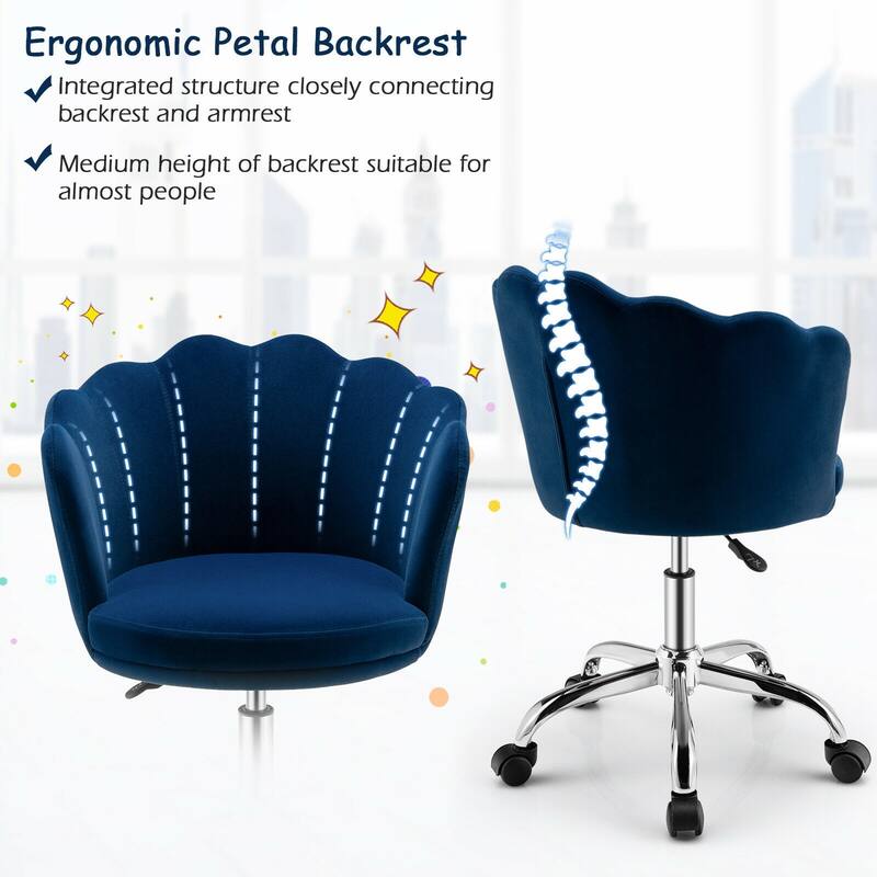 Modern Velvet Upholstered Vanity Armchair with Swivel and Adjustable Height and Wheels - 22" x 22" x 29.5"-33" (L x W x H)