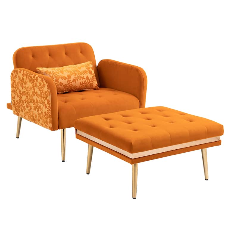 Velvet Upholstered Tufted Living Room Sleeper Chair With Ottoman