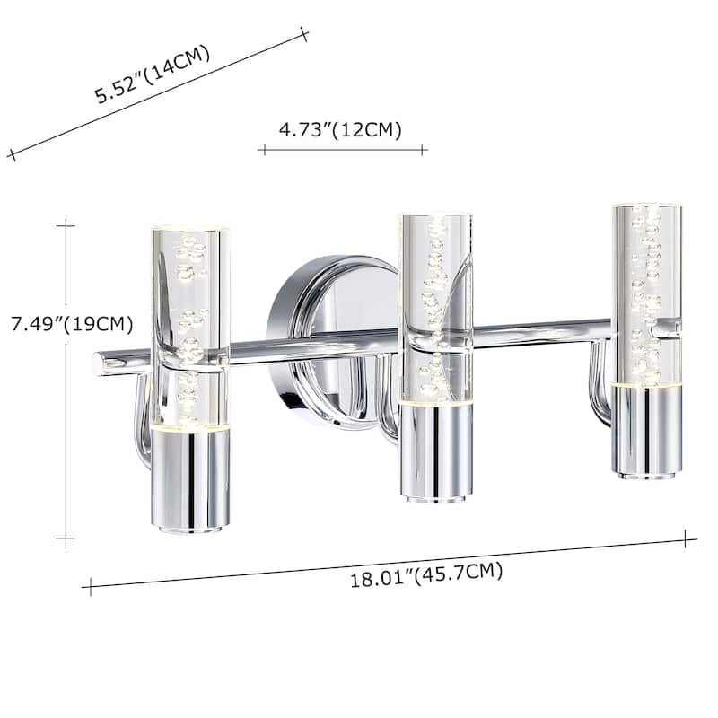 Hukoro 3-Light Vanity Light with Brushed Nickle finish and crystal pillar - Nickel