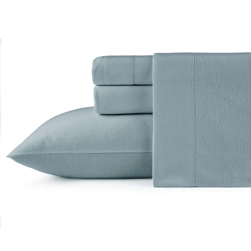 Pointehaven Solid Cotton 180 GSM Deep Pocket Oversized Brushed Flannel Sheet Set - Dusty Blue - California King