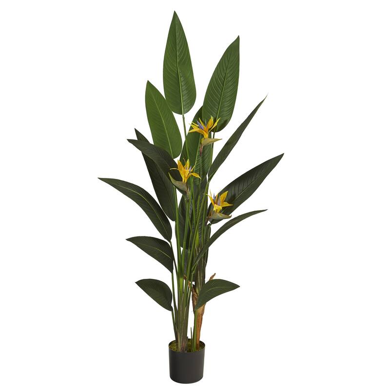 Artificial Bird Plant 6Ft - Lush Green Indoor Tree with Blossoms, 72 Inch Tall Decorative Home Accent