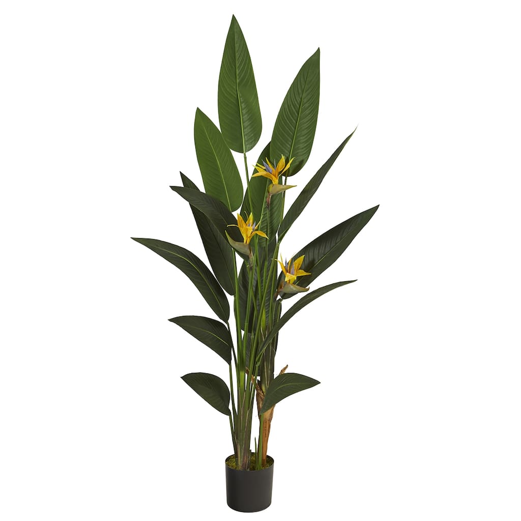 Artificial Bird Plant 6Ft - Lush Green Indoor Tree with Blossoms, 72 Inch Tall Decorative Home Accent