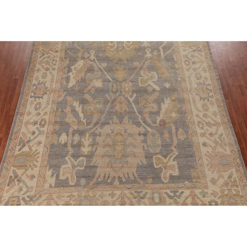 Hand Knotted Oriental 100% Wool Carpet Transitional All-Over Greys & Charcoal Oushak Area Rug - 11' 10'' X 9' 1''