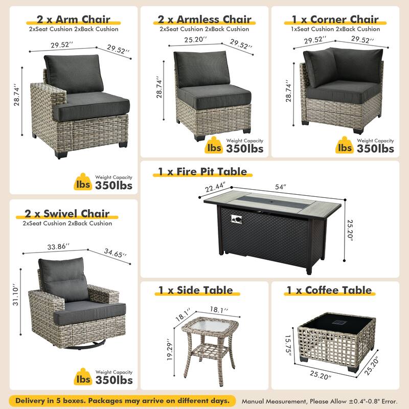 HOOOWOOO 10-piece Rattan Wicker Patio Outdoor Furniture Fire Pit Set with Swivel Rocking Chairs