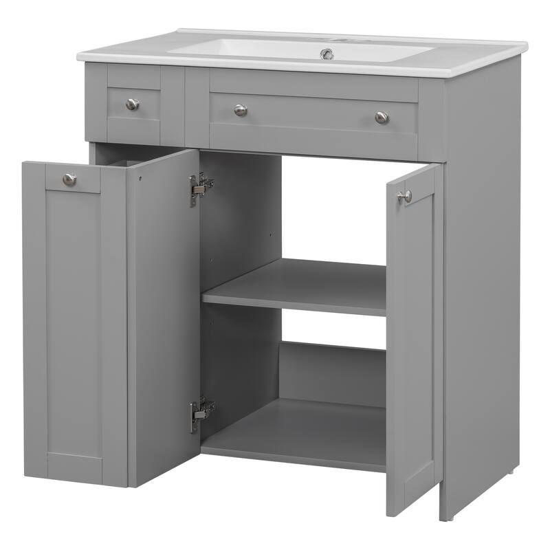 Bathroom Vanity with Sink, Single Basin Vanity Set with Double-Tier Drawer, Bathroom Storage Cabinet with Adjustable Shelf