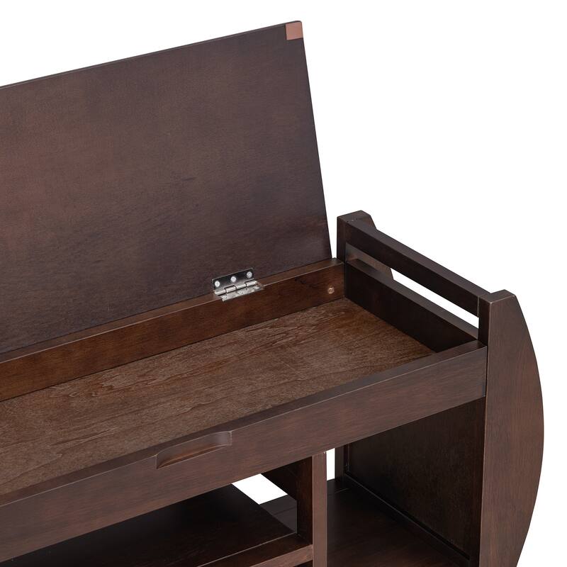 Shoe Bench 2-Tier Storage Bench with Cushion & Curved Side Holder, Wooden Panel Shoe Rack Organizer for Entryway, Living Room