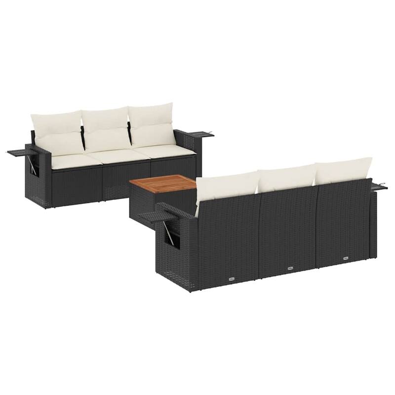 vidaXL Patio Sofa Set with Cushions Outdoor Furniture 7 Piece Poly Rattan - 21.7 x 24.4 x 27.2