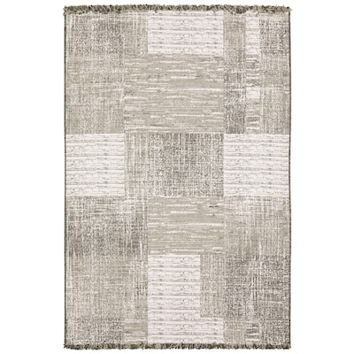 Style Haven Grayton Textured Geometric Beige/ Black Indoor-Outdoor Fringe Edge Rug